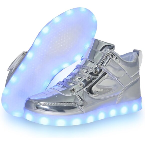 ⚡Unisex Silver High Top Light Up Shoes USB Charging Glowing Luminous LED Sneaker - Picture 1 of 7